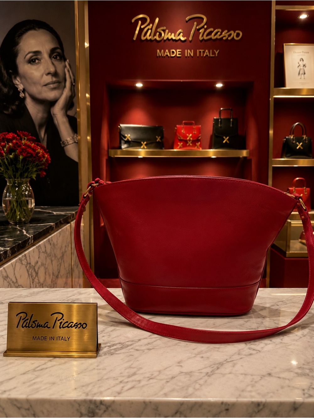 Paloma Picasso Red Leather Tote with Gold X Accents - Picture 2 of 4
